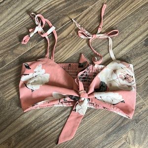 Shein - floral tie up crop top